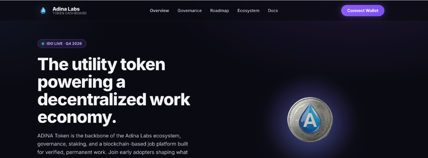 Preview of the ADINA Token dashboard interface